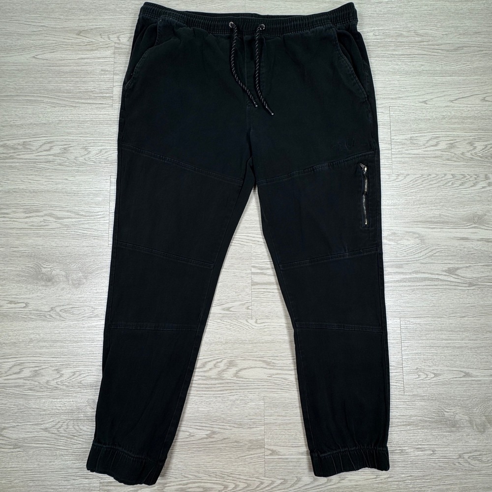 Tony Hawk Mens Jogger‎ Pants Black Large Elastic Drawstring Waist Zipper Pockets